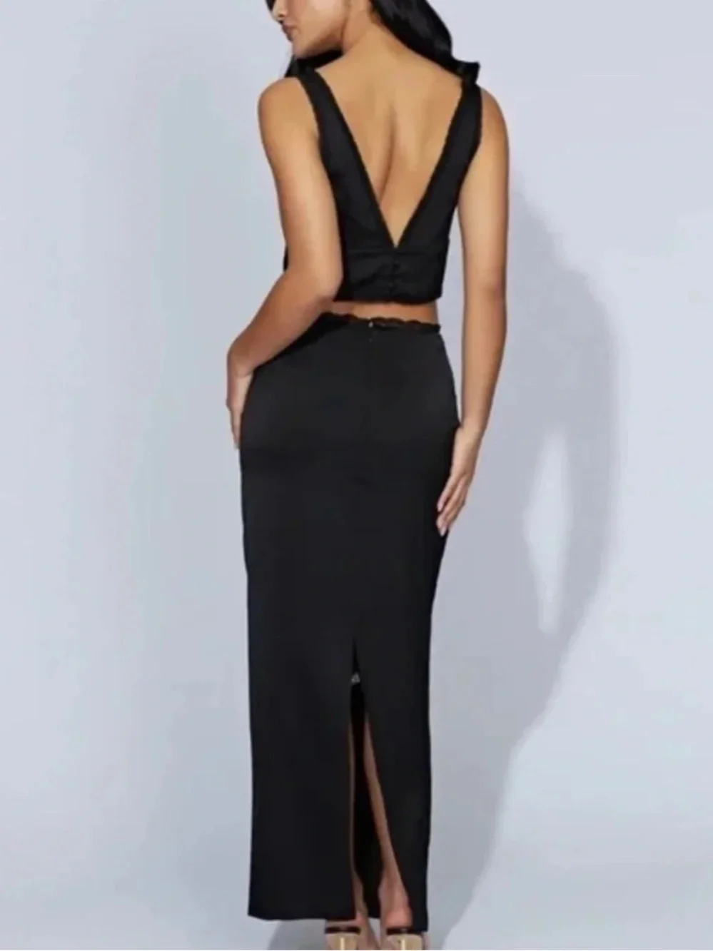 Meshki Black Lace-Trim Maxi Skirt - Women's Skirt